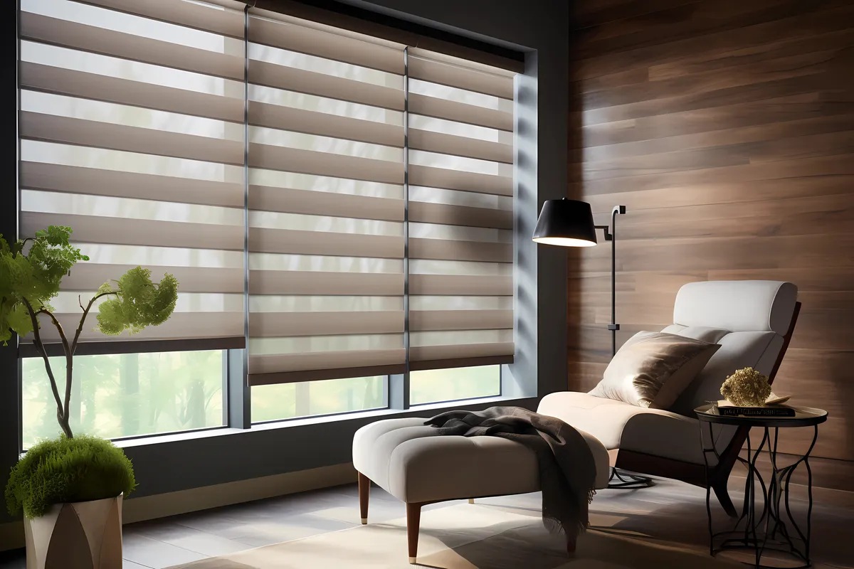 Roman blinds dressing a sunlit living room window