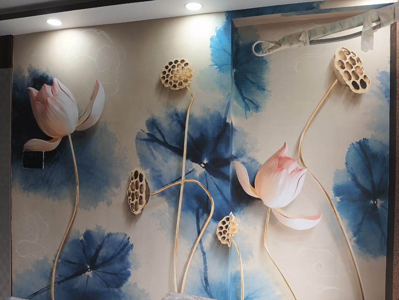 A custom wallpaper made from a customer's own photograph, installed in a living room